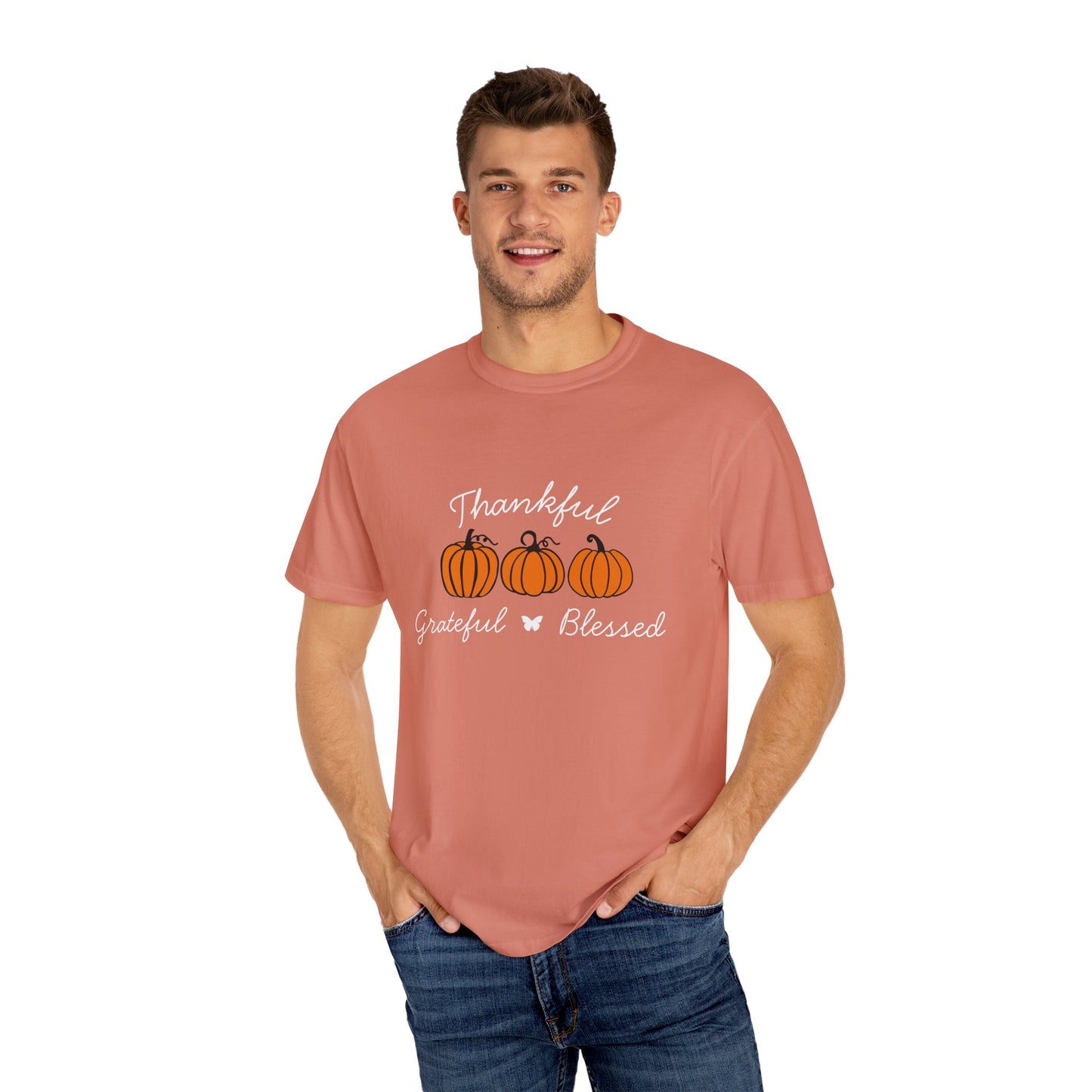 Thankful Grateful Blessed Pumpkin T-Shirt for Autumn, Fall Fashion Tee, Thanksgiving Gift, Unisex Shirt, Cozy Casual Wear