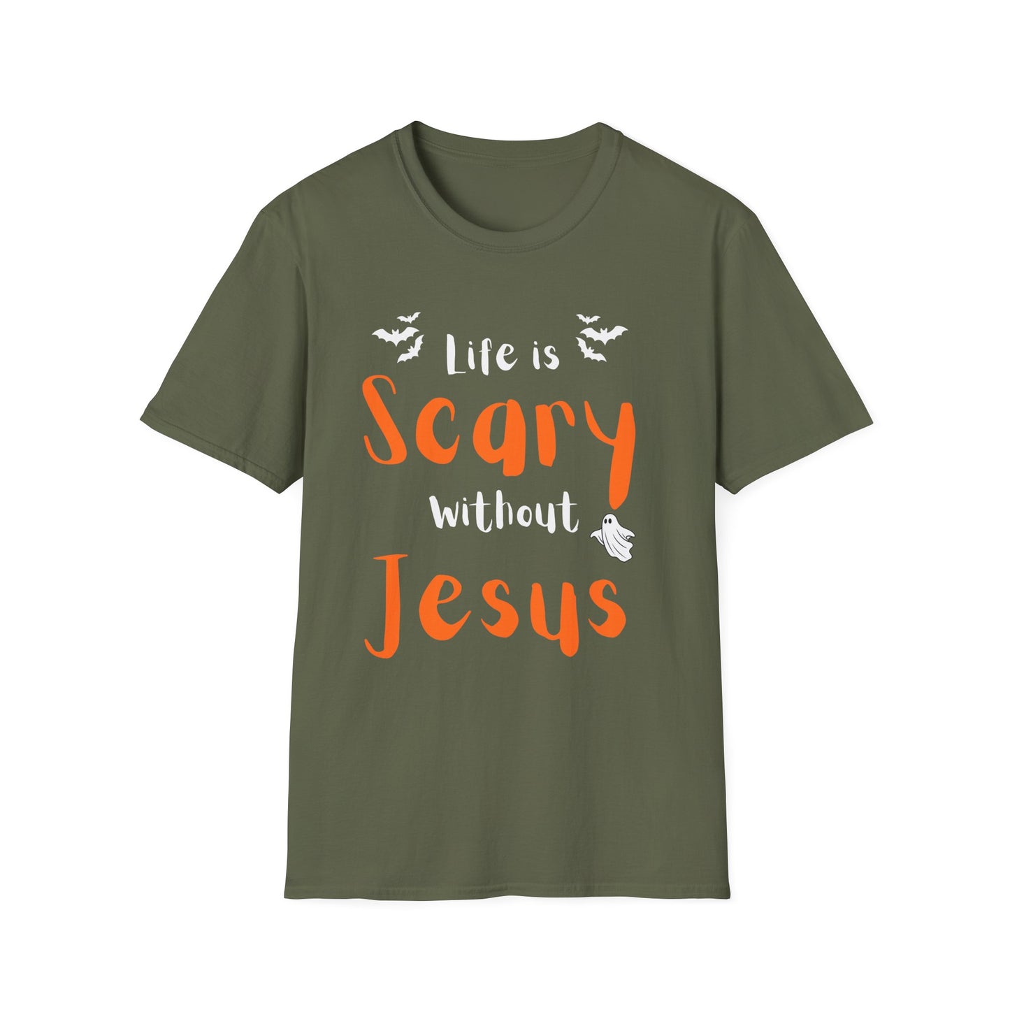 Halloween Faith T-Shirt, Life is Scary without Jesus Tee, Christian Halloween Shirt, Unisex Casual Tee, Fall Faith Apparel, Spooky [...]