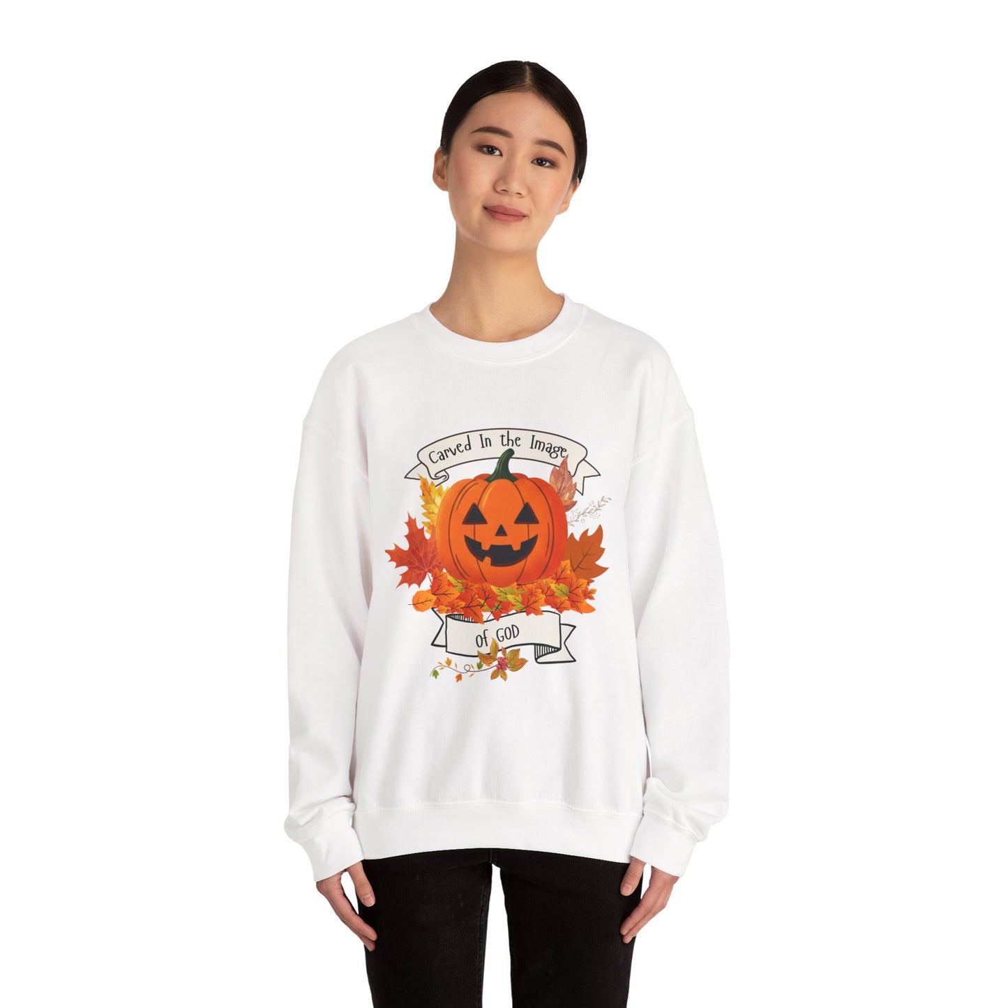 Halloween Pumpkin Made In The Image Sweatshirt - Cozy Fall Apparel, Unisex Crewneck, Perfect for Autumn, Halloween Party, Gift for Him, Gift for Her