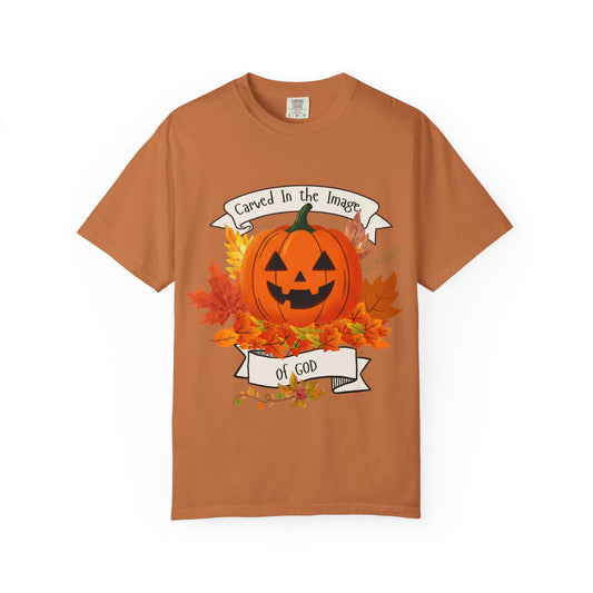 Autumn Pumpkin T-Shirt - Carved In The Image of God - Fall Fashion, Halloween Tee, Harvest Celebration, Cozy Casual Wear, Unisex Graphic Top