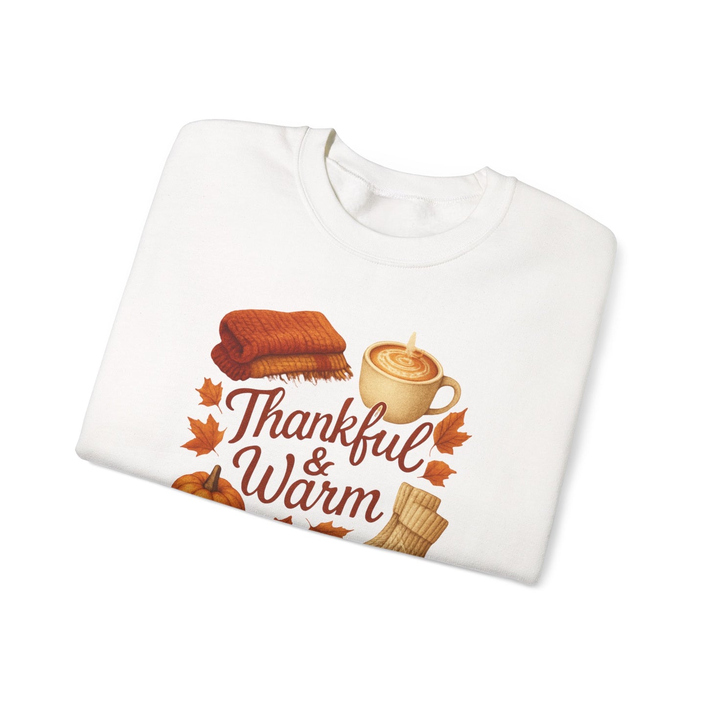 Thankful & Warm Crewneck Sweatshirt | Cozy Fall Fashion, Autumn Outfit, Thanksgiving Gift, Comfortable Layering, Seasonal Style