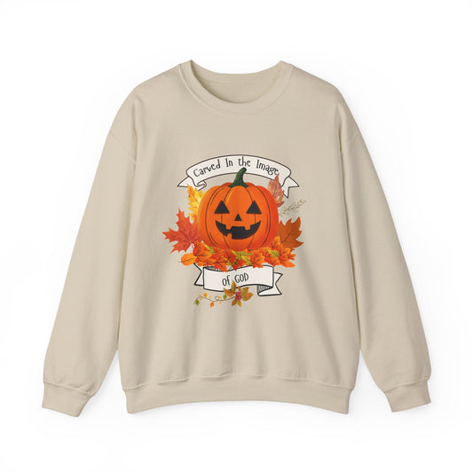 Halloween Pumpkin Made In The Image Sweatshirt - Cozy Fall Apparel, Unisex Crewneck, Perfect for Autumn, Halloween Party, Gift for Him, Gift for Her