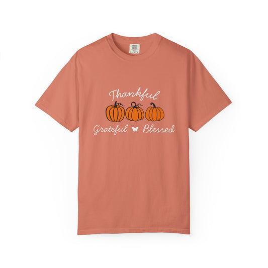 Thankful Grateful Blessed Pumpkin T-Shirt for Autumn, Fall Fashion Tee, Thanksgiving Gift, Unisex Shirt, Cozy Casual Wear