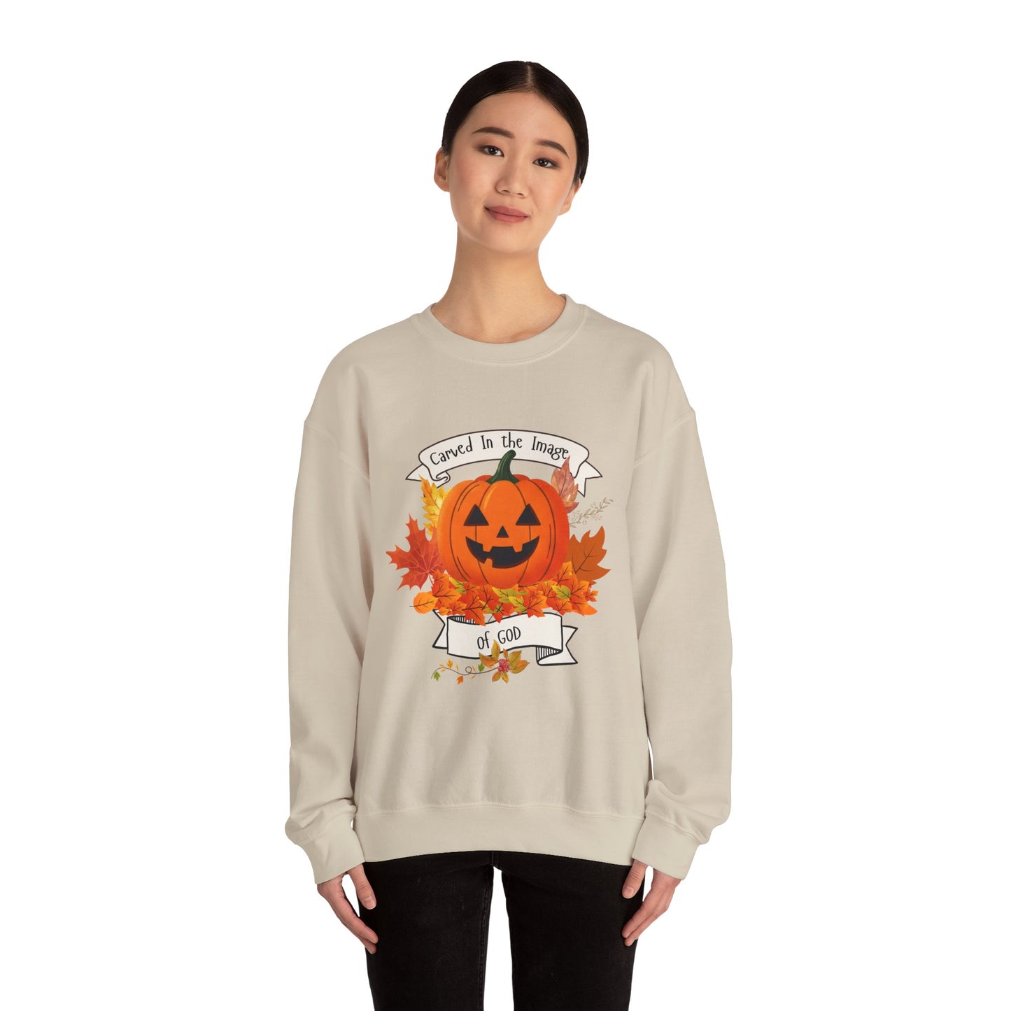 Halloween Pumpkin Made In The Image Sweatshirt - Cozy Fall Apparel, Unisex Crewneck, Perfect for Autumn, Halloween Party, Gift for Him, Gift for Her