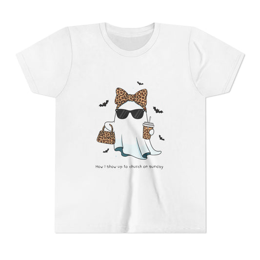Ghostly Sunday Tee, Youth Ghost Graphic Shirt, Funny Kids T-Shirt, Halloween Wear, Cute Outfit for Kids
