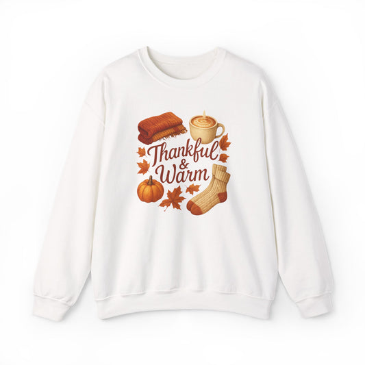 Thankful & Warm Crewneck Sweatshirt | Cozy Fall Fashion, Autumn Outfit, Thanksgiving Gift, Comfortable Layering, Seasonal Style